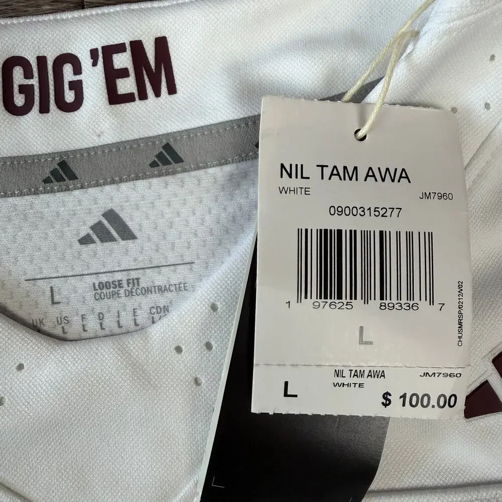 Adidas Texas A&M Aggies Football Jersey White Blank JM7960 SEC NCAA Men's Sz L